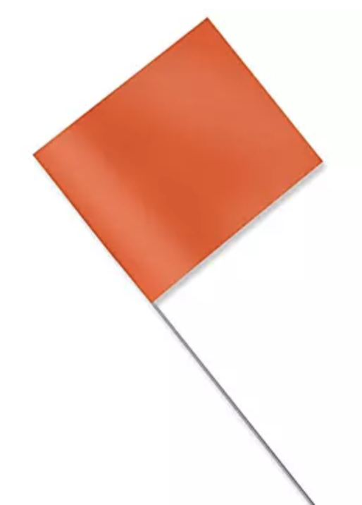 Orange Plastic Staff Marking Flags- 2.5 inch x 3.5 inch with 21 inch Wire Staff