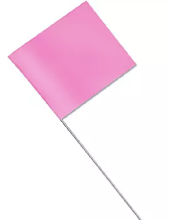 Pink Plastic Staff Marking Flags- 2.5 inch x 3.5 inch with Wire Staff